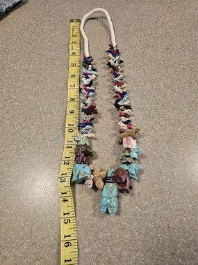 ZUNI Handmade FETISH Turquoise Multi-Stone Bear Necklace - Women Jewelry